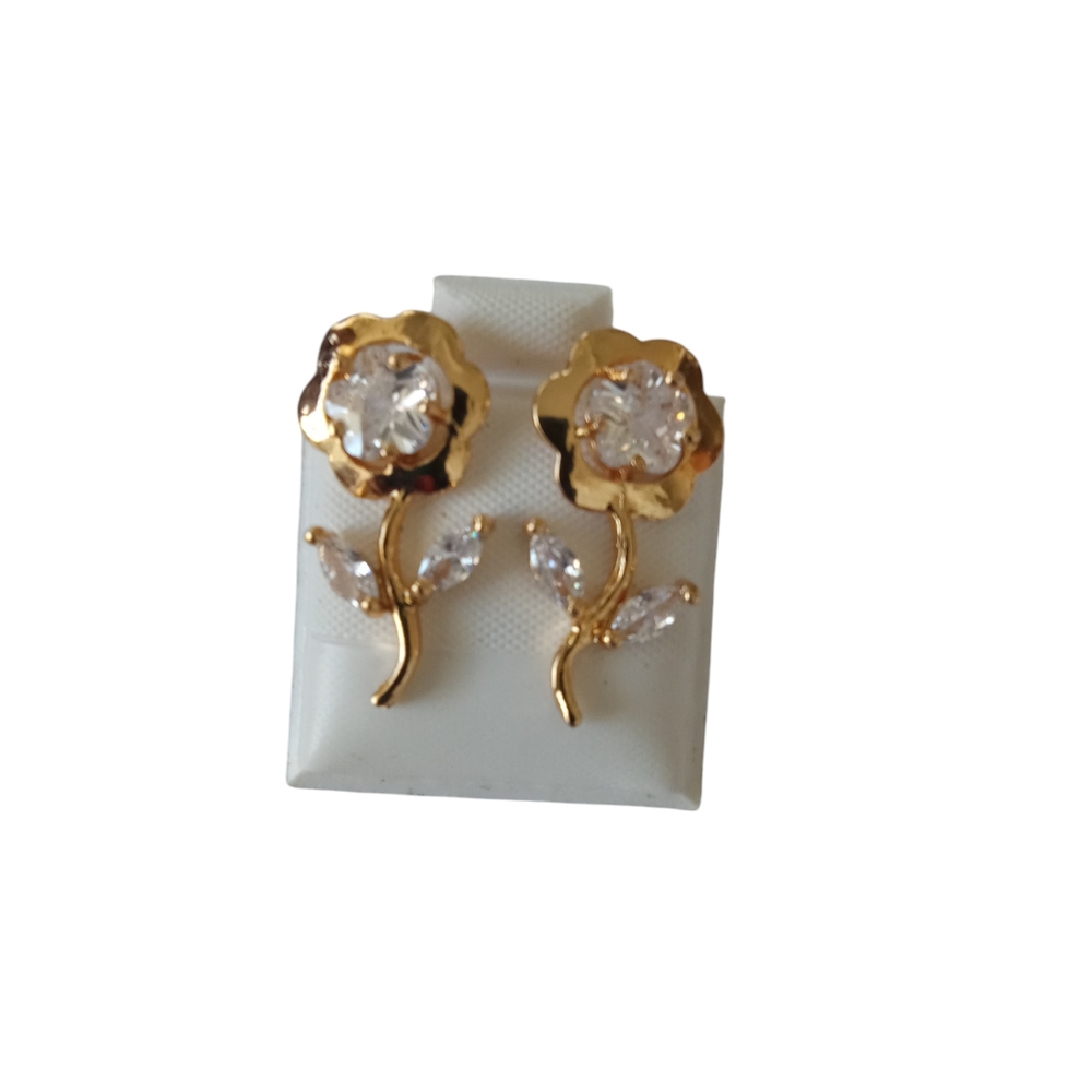 Gold Flower Earrings with Crystal Accents